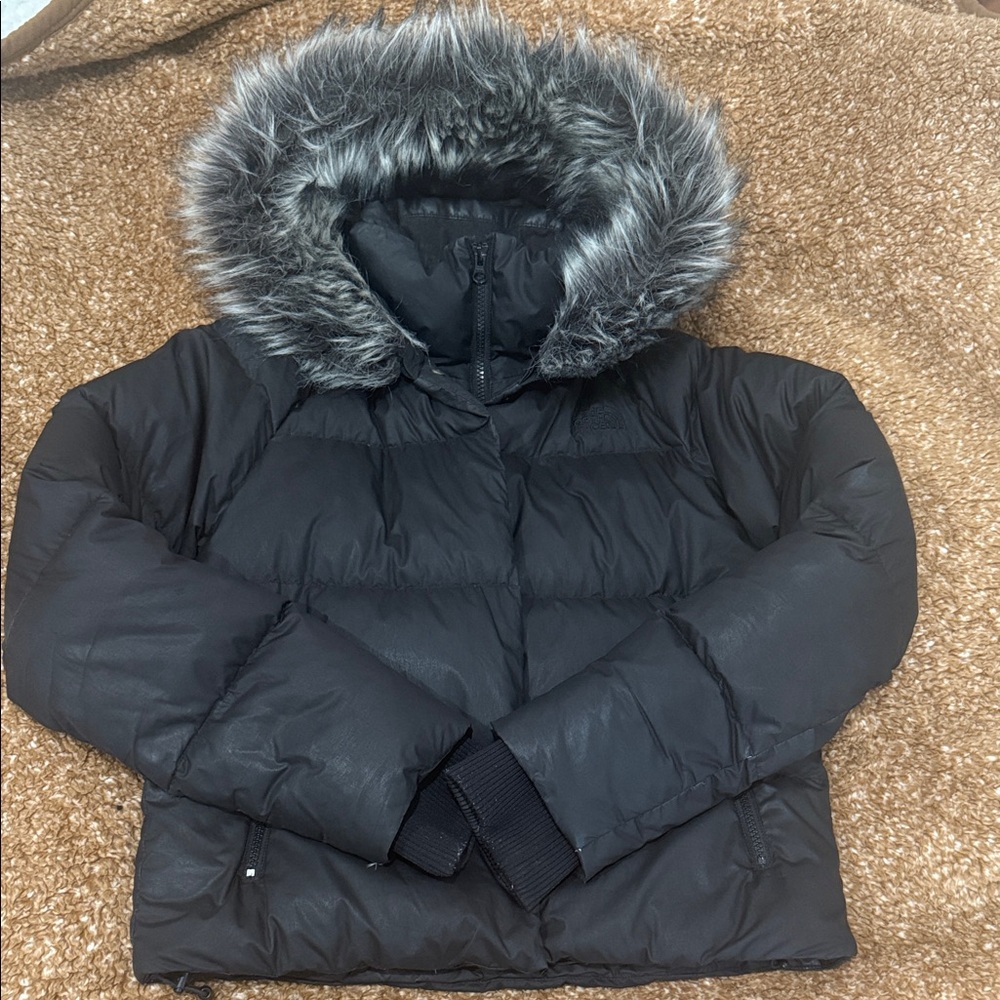 The North Face Black Puffer Jacket with Faux Fur Trim